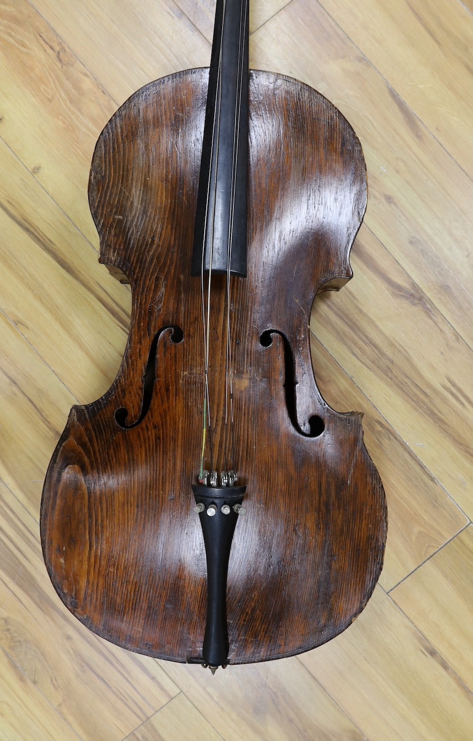 An early 19th century cello, possibly English, length of back 29 inches, cased